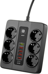 Prelungitor Multifunctional SurgeGuard VITAH cu Protectie Impotriva Suprasarcinii Lungime 2 Metri 6 X Prize EU 5 X USB 1 X USB-C 3000W