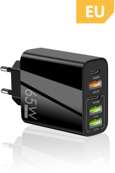 Incarcator Retea 5 Porturi 65W Fast Charge 3 x USB 2 x Type-C Universal Compatibil iPhone Huawei Samsung Xiaomi Negru 