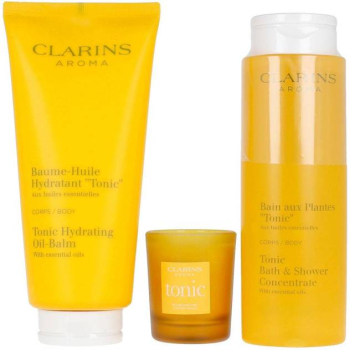 Set Balsam de corp hidratant 200 ml + Gel de dus 200 ml + Lumanare parfumata 50 g Clarins Aroma Ritual