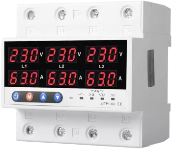 Releu protectie trifazat NeoHGS subtensiune supratensiune suprasarcina voltmetru ampermetru 380 DIN 3P+N 63A 3x230 V reconectare a