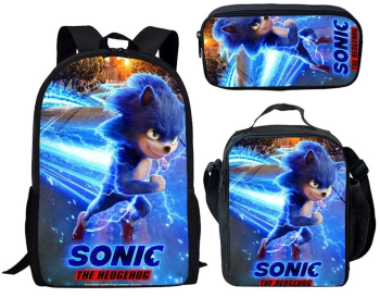 Set rucsac 3 piese pentru copii Sonic cu punga de creion si geanta de umar 3D 