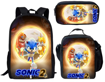 Set rucsac 3 piese pentru copii sonic cu punga de creion si geanta design 3D 