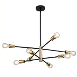 Lustra Industriala Techstar® cu 8 Lumini E27 Metal Negru si Auriu Satinat Design Nordic Scandinav