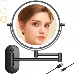 Oglinda Cosmetica pentru Machiaj Premium Iluminare LED cu Reglare Intesitate si 3 Culori Brat Extensibil Fata Dubla cu Zoom X1 si 10X Di