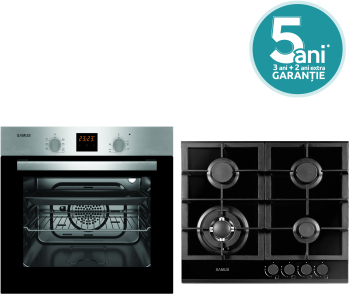 Pachet incorporabil Samus Cuptor SC617EXV Clasa A 2200W Grill 56L 7 functii + Plita incorporabila Samus PSG-64SG1 4 arzatoare pe gaz Negru 