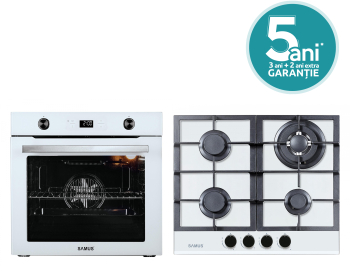 Pachet incorporabil Samus Cuptor SC626WGD9 Clasa A 2800W 75L Grill + Plita incorporabila Samus PSG-64SG3 4 arzatoare pe gaz 58 cm White 