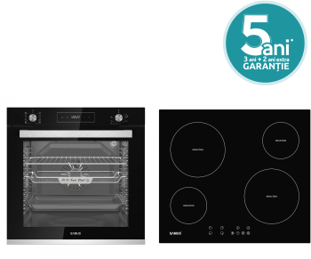 Pachet incorporabil Samus Cuptor SCE828GCF3D Clasa A 2500W 80L 8 functii + Plita incorporabila inductie Samus PSI-64BG8 7000W 60 cm Negru 
