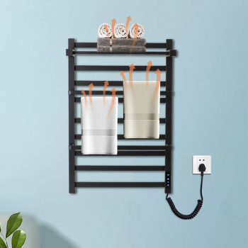 Port-prosop electric TRENDYS 50 x 75 cm digital negru mat cu 5 brate si etajera pentru depozitare prosoape