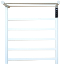 Radiator electric baie TRENDYS 45 x 52 cm digital alb mat cu 5 brate si etajera pentru depozitare prosoape 
