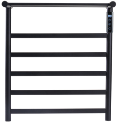 Radiator electric baie TRENDYS 45 x 52 cm digital negru mat cu 5 brate si etajera pentru depozitare prosoape 