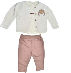 Compleu 3 piese pantaloni bluza si cardigan pentru fete Mini Junior COMP-2308 Roz 