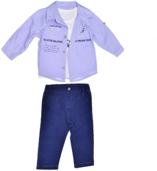 Compleu 3 piese pantaloni maiou si camasa pentru baieti Mini Junior COMP-3186 Albastru 