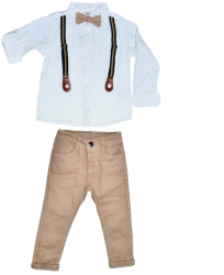 Compleu 3 piese pantaloni papion si camasa pentru baieti Mini Junior COMP-3049 Bej 