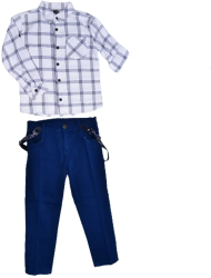 Compleu format din 3 piese pantaloni camasa si bretele pentru baieti Mini Junior COMP-1271 Albastru 
