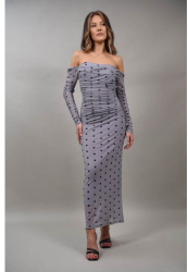 ROCHIE LUNGA DRAPATA TUL CU BULINE MAGICO NEALLY S-M Gri 