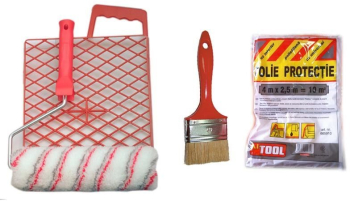 Set accesorii pentru zugravit - rola cu gratar pensula folie 