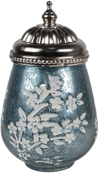 Candela cu led sticla albastra metal argintiu 9x16 cm 