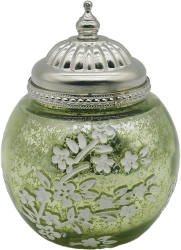 Candela cu led sticla verde metal argintiu 11x15 cm 