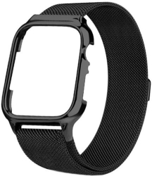 Curea iUni compatibila cu Apple Watch Ultra/SE/8/7/6/5/4/3/2/1 38mm Milanese Loop carcasa protectie incorporata Black 