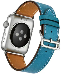 Curea iUni compatibila cu Apple Watch Ultra/SE/8/7/6/5/4/3/2/1 38mm Single Tour Piele Albastru 