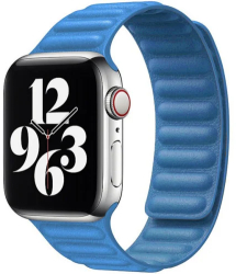 Curea iUni compatibila cu Apple Watch Ultra/SE/8/7/6/5/4/3/2/1 40mm Leather Link Blue 