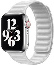 Curea iUni compatibila cu Apple Watch Ultra/SE/8/7/6/5/4/3/2/1 42mm Leather Link White 