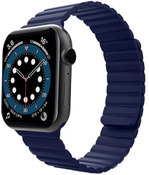Curea iUni compatibila cu Apple Watch Ultra/SE/8/7/6/5/4/3/2/1 44mm Silicon Magnetic Midnight Blue 
