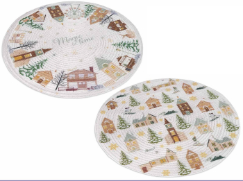 Set 12 suporturi farfurii poliester multicolor WinterVillage 39 cm 