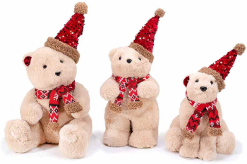 Set 3 figurine Ursuleti textil crem rosu 21x22x38 cm 16.5x22.5x30 cm 