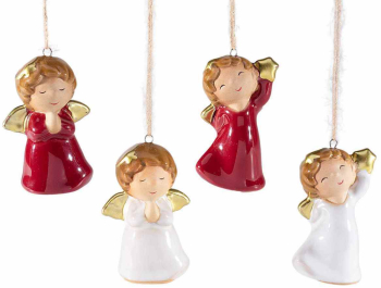 Set 8 ornamente brad Ingeri portelan multicolor 4x3x6 cm 