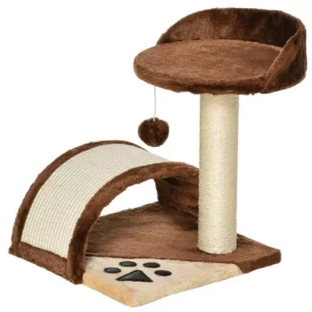 Ansamblu de joaca pentru pisici cu platforma culcus/punte si ciucur maro si bej 35.5x37x46 cm 