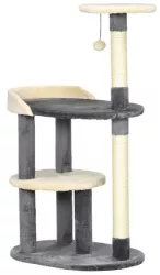 Ansamblu de joaca pentru pisici cu platforme si ciucure gri si bej 59.5x39.5x105 cm 