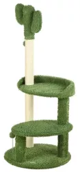 Ansamblu de joaca pentru pisici model cactus cu platforme si ciucuri verde si bej 39x111 cm 
