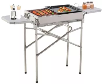 Gratar gradina/camping cu carbuni portabil grill dreptunghiular cu suport condimente structura inox 104x30x68 cm 