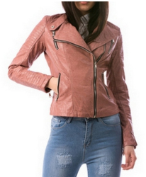 Geaca dama Any subtire scurta piele ecologica XL roz pudra 