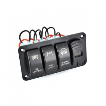 Panou 3 butoane intrerupatoare tip rocket cu voltmetru si USB 12V 24V 