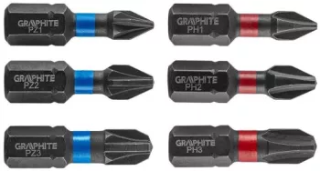 Varfuri biti de impact set 6 buc PH1 PH2 PH3 PZ1 PZ2 PZ3 25 mm Graphite 