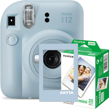 Camera foto instant Fujifilm Instax mini 12 Pastel Blue cu rama magnetica Akyta si 20 filme