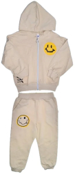 Compleu 2 piese pantaloni lungi si jacheta cu fermoar pentru baieti Mini Junior COMP-3456 Bej - 
