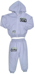 Compleu 2 piese pantaloni lungi si jacheta cu fermoar pentru baieti Mini Junior COMP-3640 Gri 