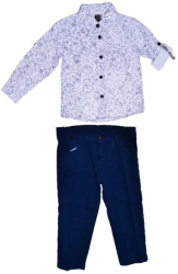 Compleu 4 piese pantaloni camasa papion si bretele pentru baieti Mini Junior COMP-1173 Bleumarin 