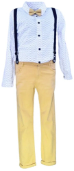 Compleu 4 piese pantaloni camasa papion si bretele pentru baieti Mini Junior COMP-5810 Bej 