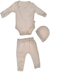 Compleu 3 piese pantaloni body si caciula pentru copii Mini Junior SETMJ-39 Bej 