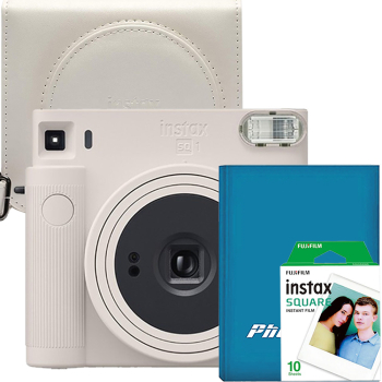 Set aparat foto Instant Fujifilm Instax SQ1 Chalck White cu husa album si hartie foto square 1x10 