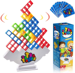 Joc de societate tip Tetris Tetra Tower constructie si echilibru pentru copii si adulti 2-4 jucatori 32 piese