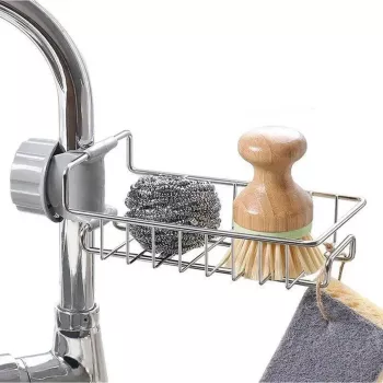 Raft organizator universal pentru bucatarie sau baie montaj pe robinet material otel culoare Argintiu 