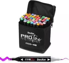 Set 48 Markere Profesionale pentru pasionatii de desen cu cap dublu gros - subtire cu geanta de depozitare model AVX-WT-MDS-48 