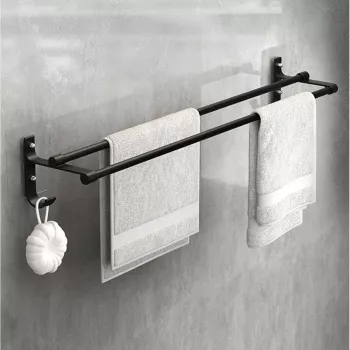 Suport din aluminiu pentru 2 prosoape + 2 cuiere lungime 60 cm culoare Neagra 