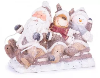 Decoratiune Craciun ceramica Mos Craciun ren si om de zapada pe sanie 45x23x34.5 cm 