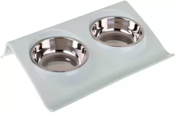 Set 2 buc. castron metalic cu suport pentru hranire animale de companie 